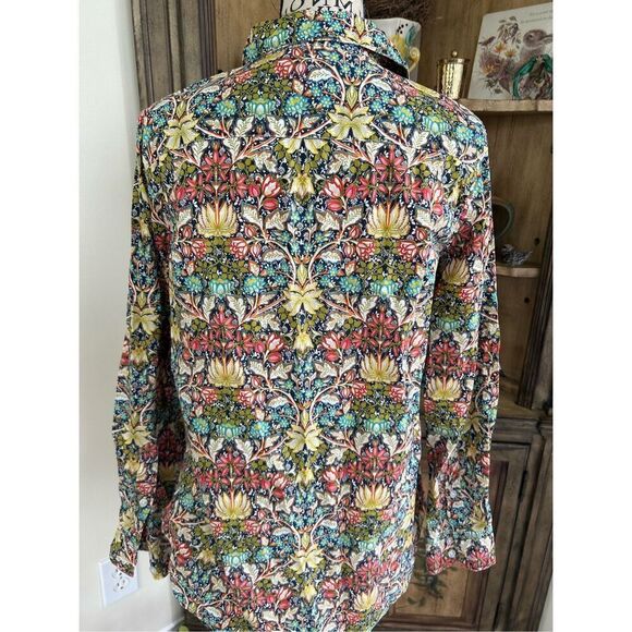 Garnet Hill Multi Colored Floral Button Up Shirt Collared - Picture 2 of 7